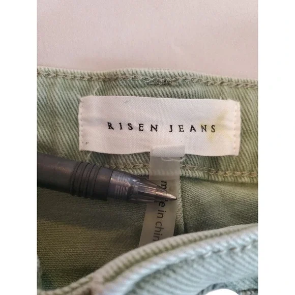 RISEN JEANS Women Size 11 Sage Green Wide Leg Cargo High Rise Distressed Hem - Picture 8 of 16